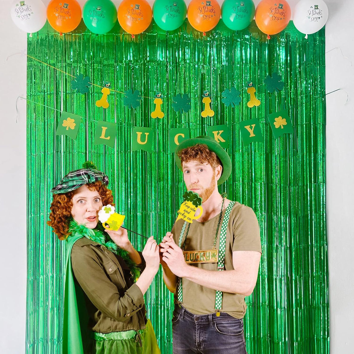 Melsan Foil Curtain Backdrop, 2 Pack 3.2 ft x 8.2 ft Tinsel Foil Fringe Curtains, Sparkle Metallic