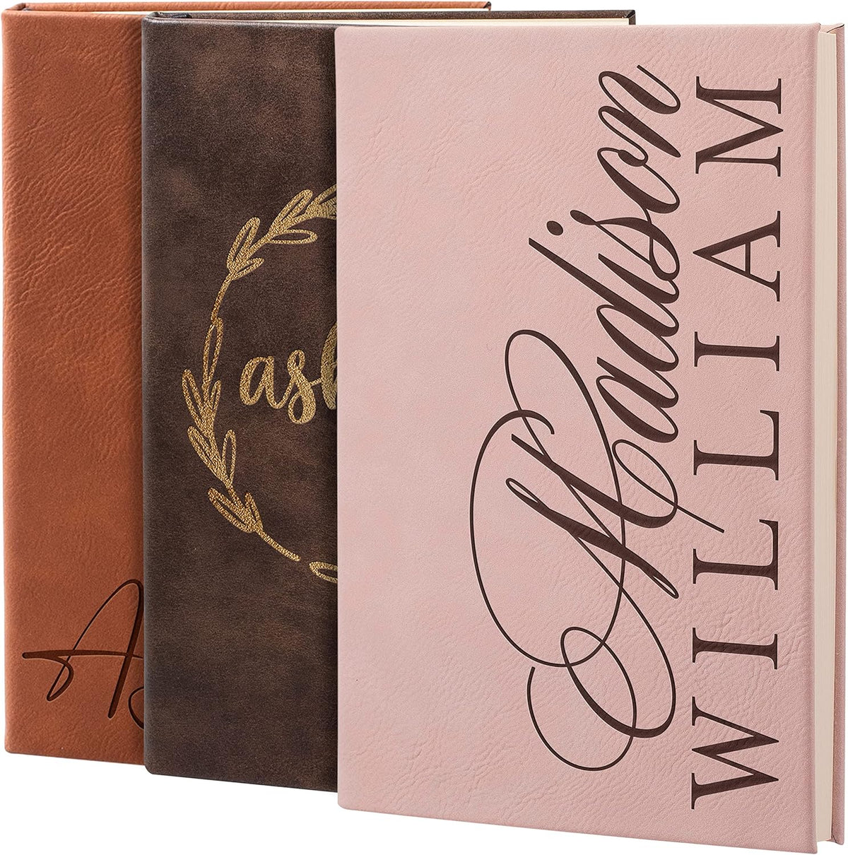 Personalized Leather Journal | Soft Pink, 12 Design | w Text Notebook for Women, Men - Customized