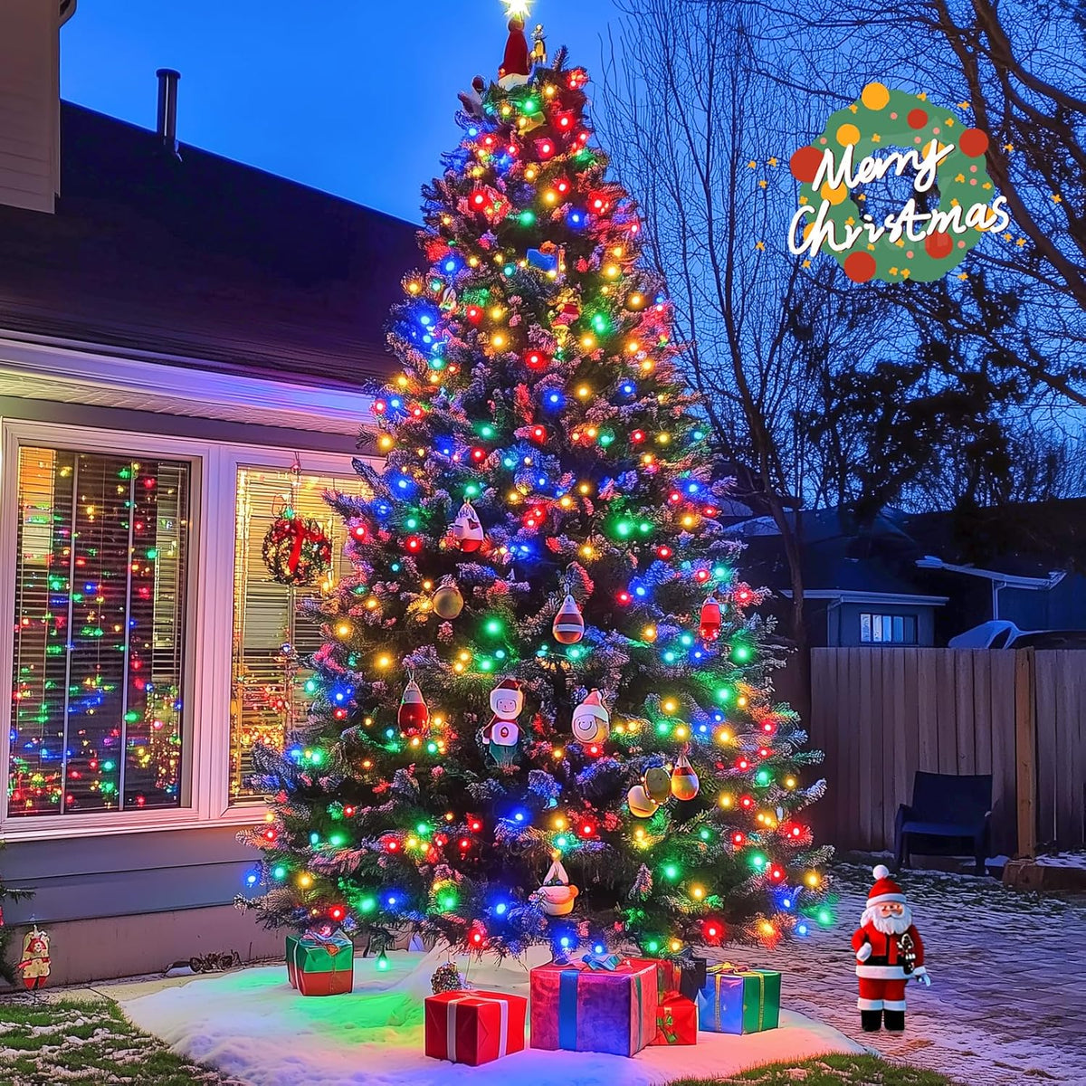 JMEXSUSS 2 Pack Solar String Light 100LED 32.8ft 8 Modes Solar Christmas Lights Waterproof for
