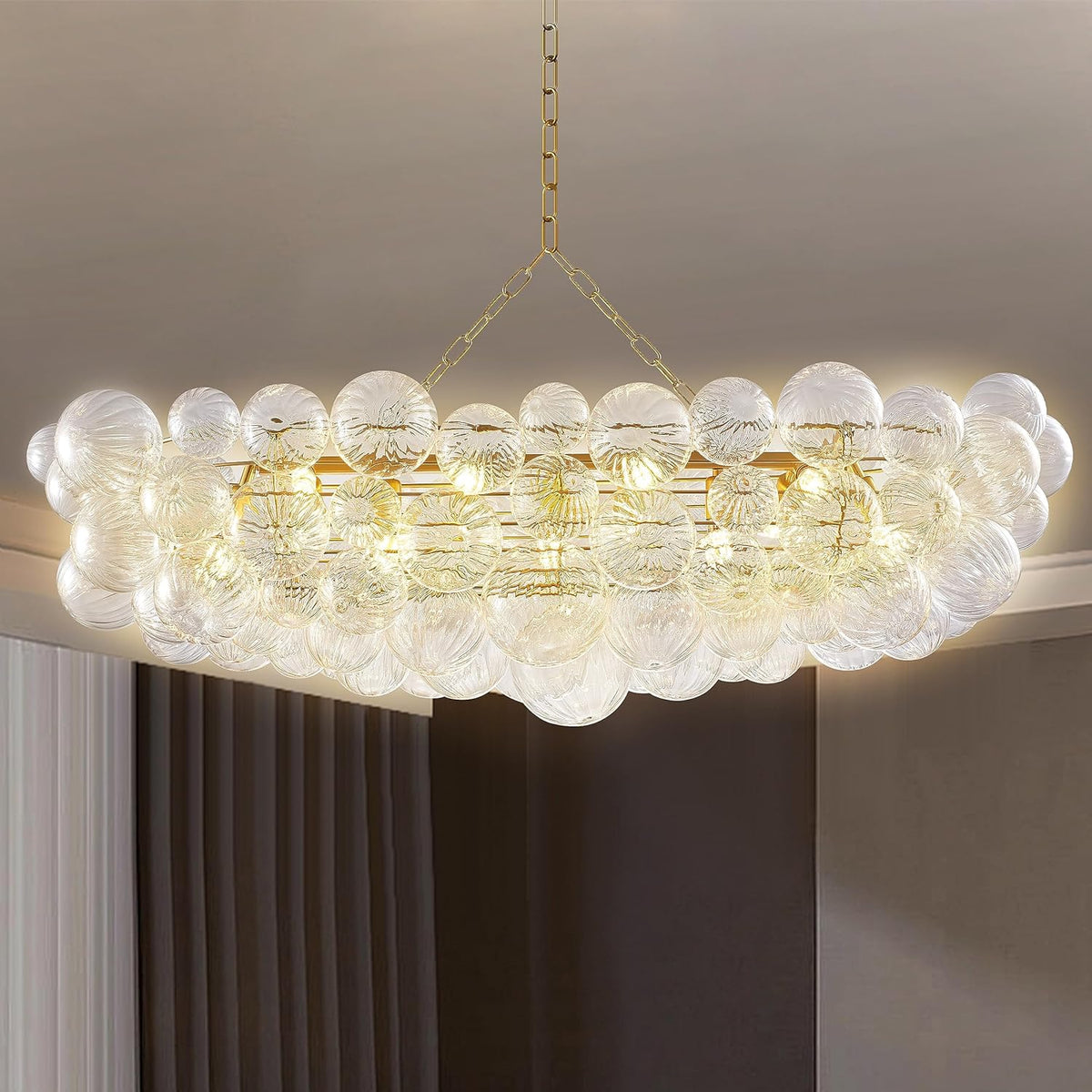Nordic Bubble Ball Swirled Glass Chandelier 50 inch Rectangular Island Light Fixture Gild Gold and