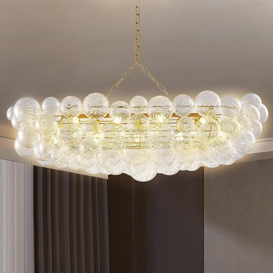 Nordic Bubble Ball Swirled Glass Chandelier 50 inch Rectangular Island Light Fixture Gild Gold and