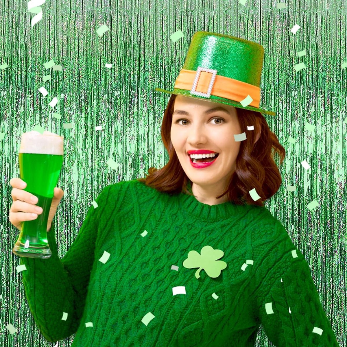 3 Pack Light Green Foil Fringe Curtain Backdrop, 3.28Ft x 8.2Ft Metallic Tinsel Foil Fringe