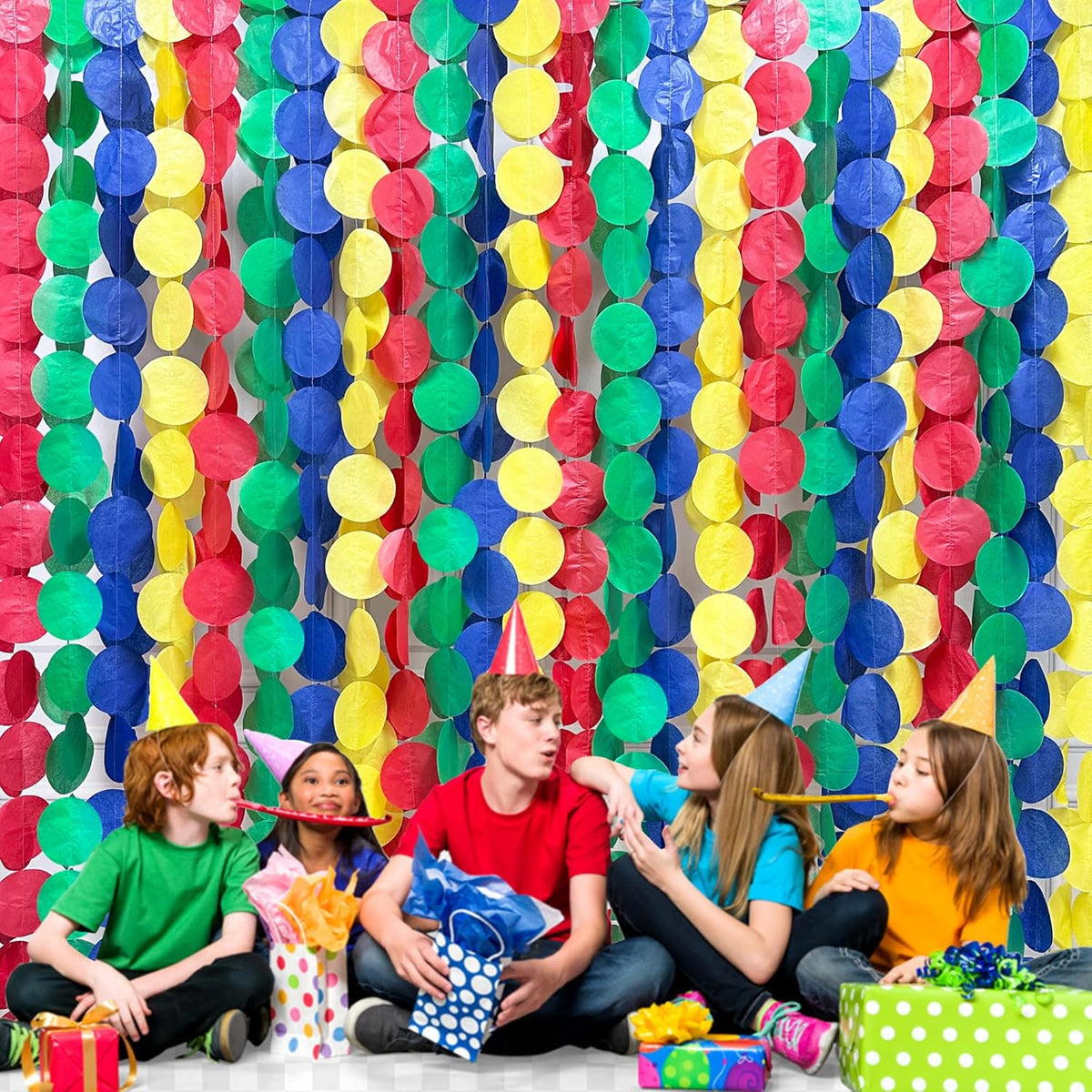 205Ft Super Mario Party Decorations Red Green Blue Yellow Big Polka Dot Tissue Paper Backdrop