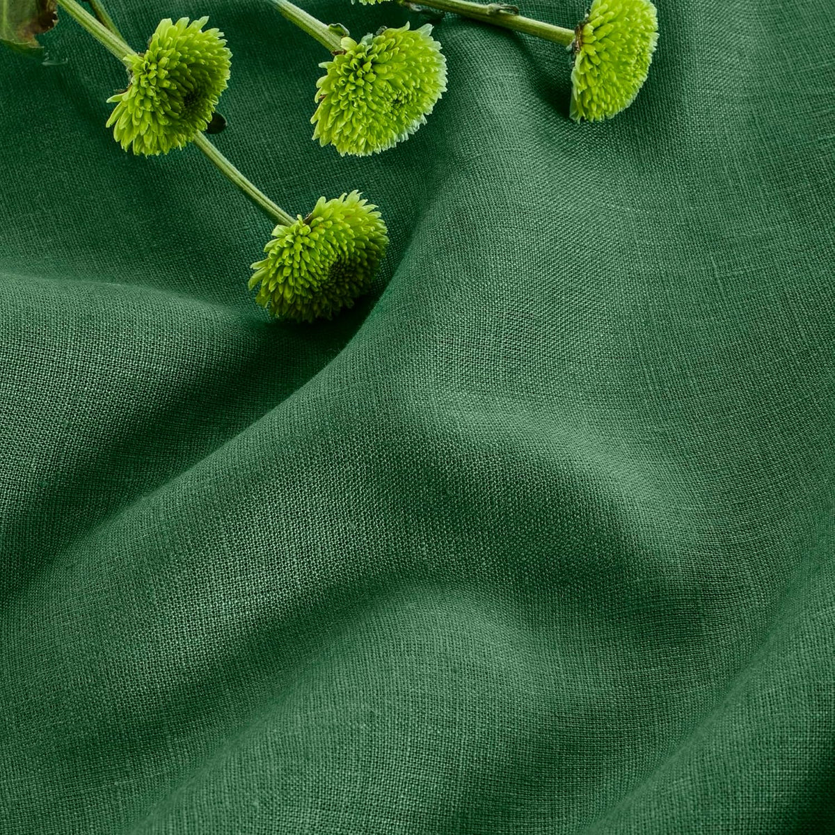 Solino Home Linen Square Tablecloth 52 x 52 Inch - 100% Pure Linen Pine Green Table Throw - Fete