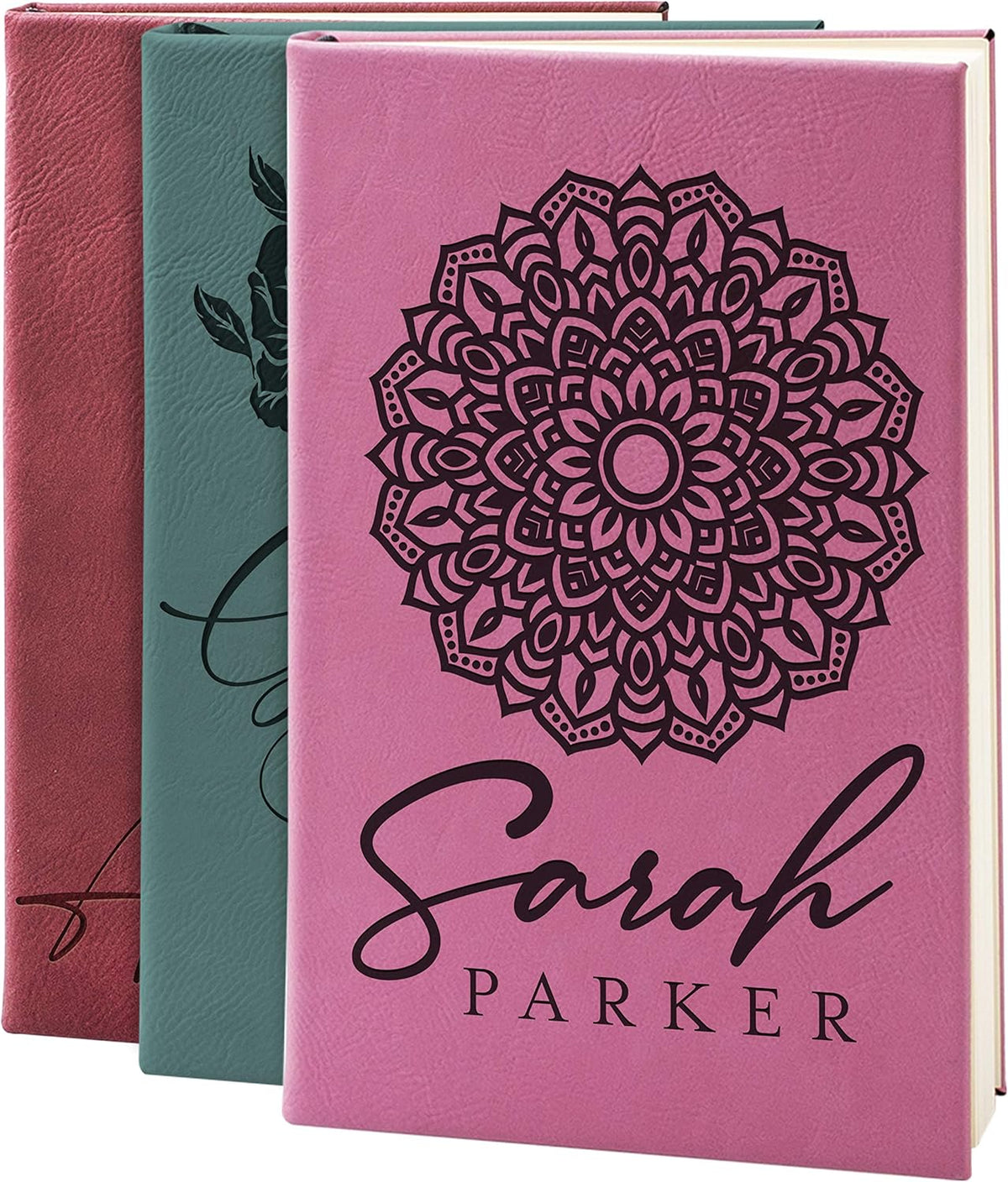 Personal Leather Journal Notebooks | 12 Design, 9 Color - Pink | Journal for Women, Men - Custom
