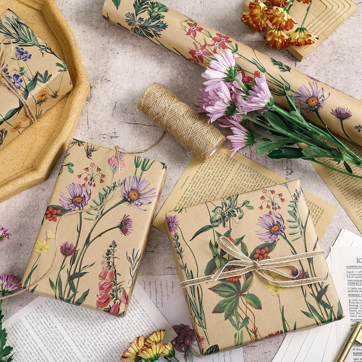 RUSPEPA Wildflower Floral Wrapping Paper Roll for Women, 17 Inches x 16. 4 Feet, Mini Roll, Herbal
