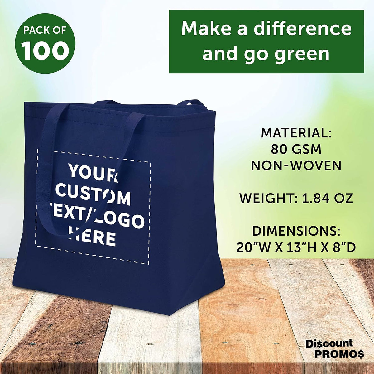 DISCOUNT PROMOS Custom Southern Style Grocery Tote Bags Set of 100 - Personalized Bulk Pack