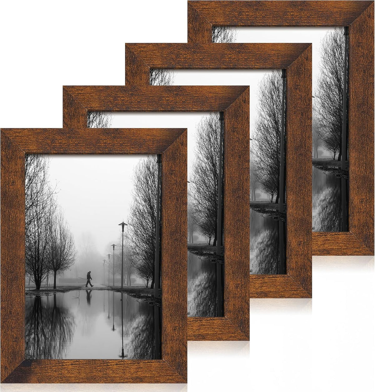 6x9 Picture Frame Set of 4, High Definition Real Glass Rustic Frame, 6 x 9 Wood Photo Frames for