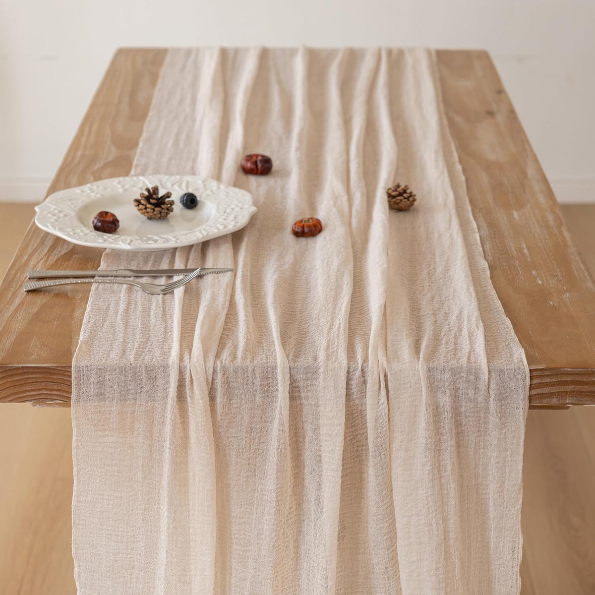6Pcs Beige Gauze Rustic Cheesecloth Table Runner 120 Inch 10 FT for Wedding Baby Shower Bridal