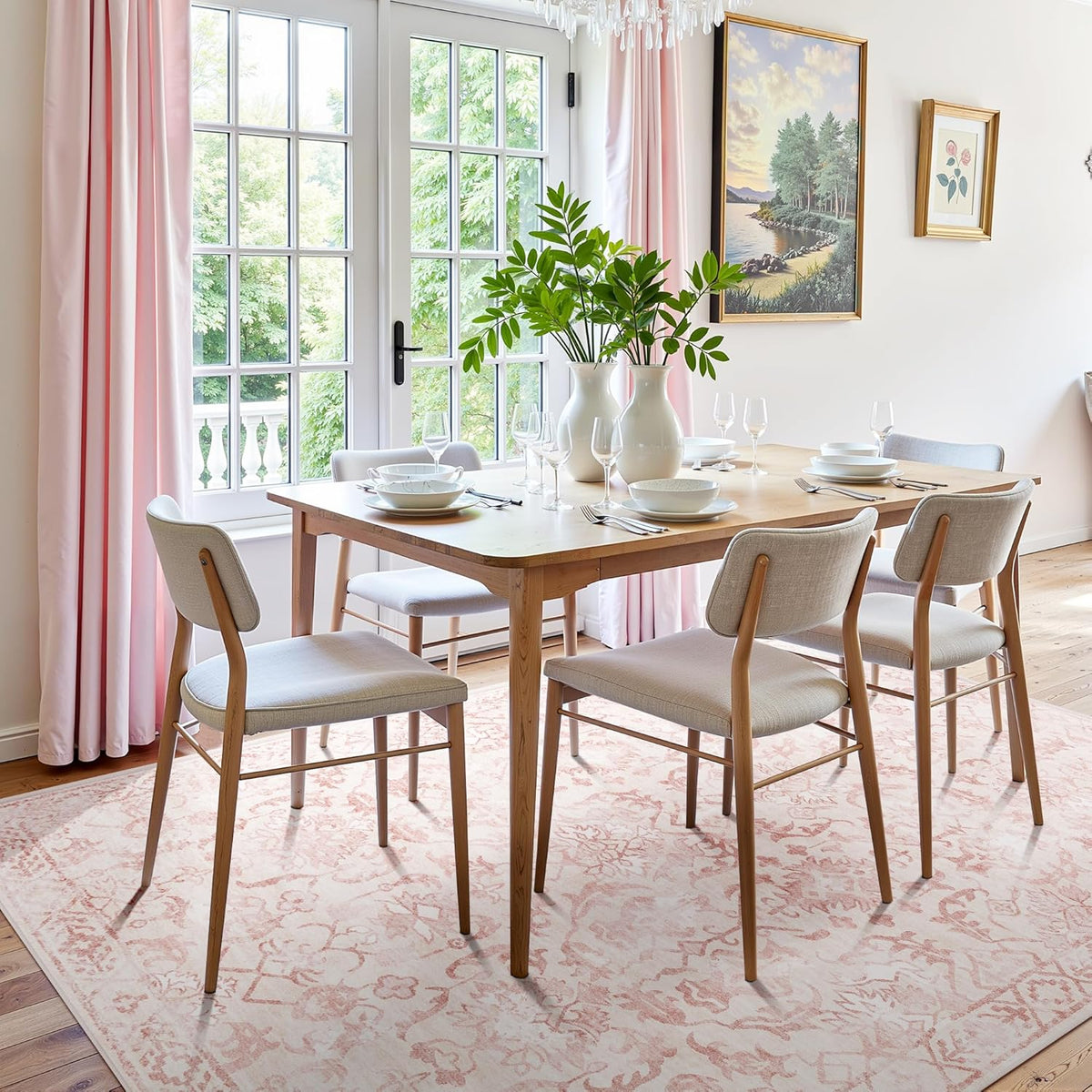 Deerly Pink Area Rugs 9x12 for Living Room Soft Non-Slip, Large Bedroom Rug Vintage Dining Room Rug