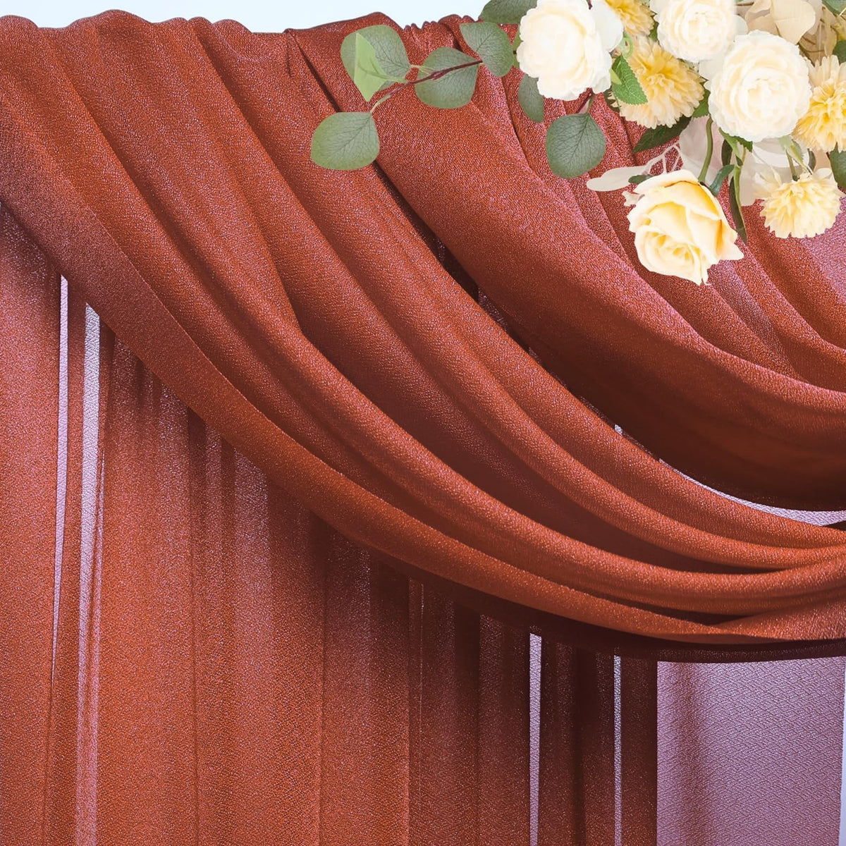 Wokceer Wedding Arch Draping Fabric Terracotta 28.7" x 20FT Sheer Drapes Backdrop for Ceremony