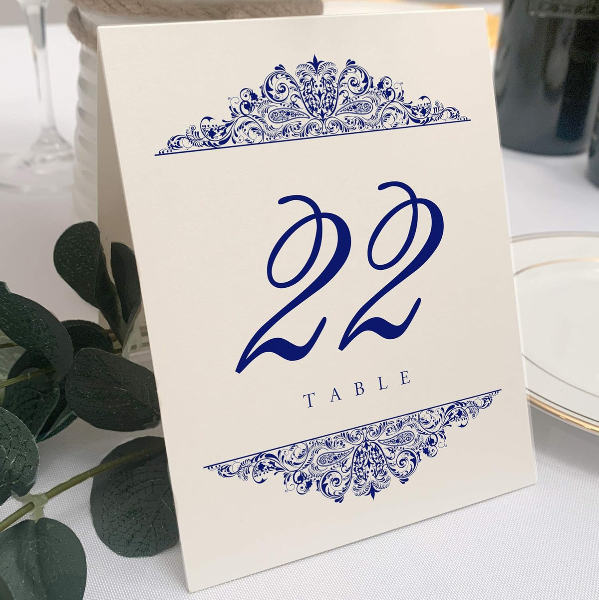 Paisley Wedding Table Numbers (Select Color/Quantity), Champagne, Navy, 1-65, Double Sided, Tent or