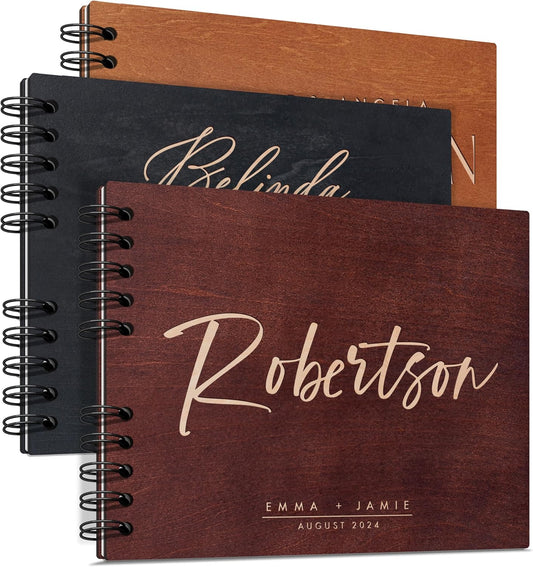 Personalized Wood Wedding Guest Book - 5 Colors/Finishings, 2 Sizes, 12 Designs - Wood Wedding