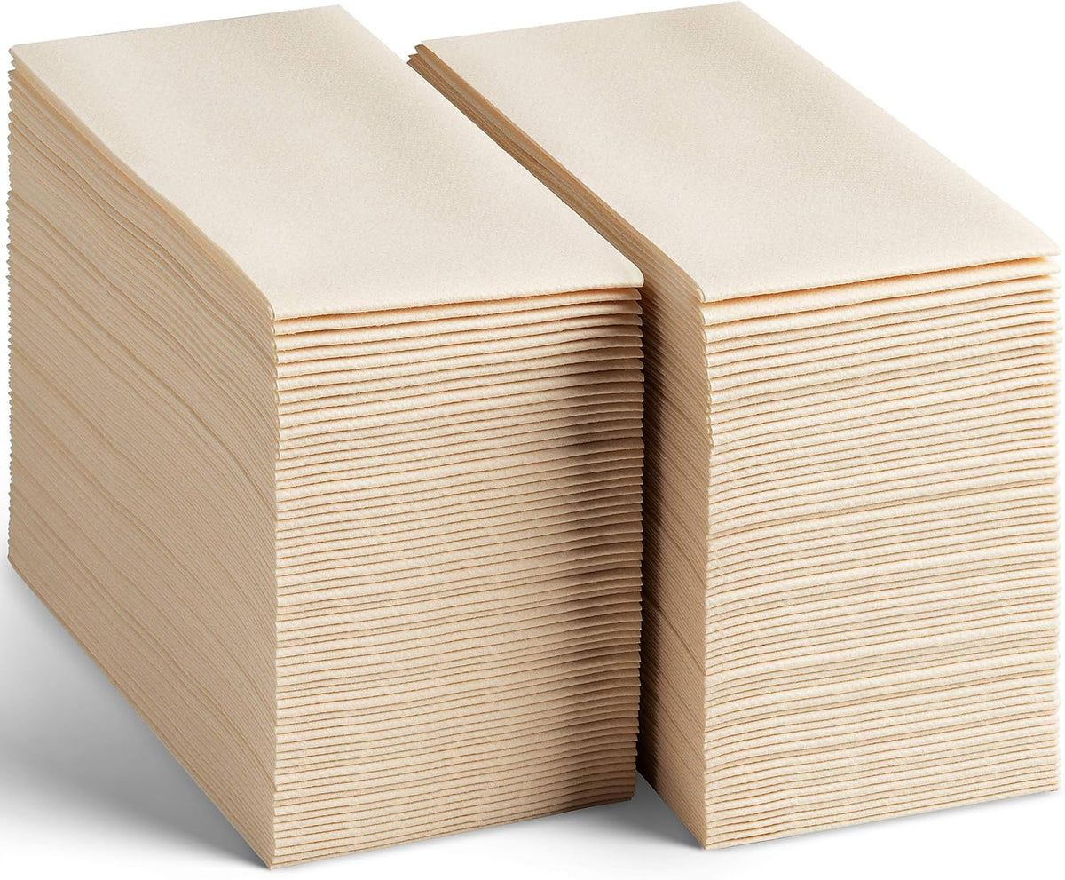 200-Pack Disposable Linen-Feel Caramel Napkins, 12" x 17" Cloth-Like Paper Dinner Napkins For