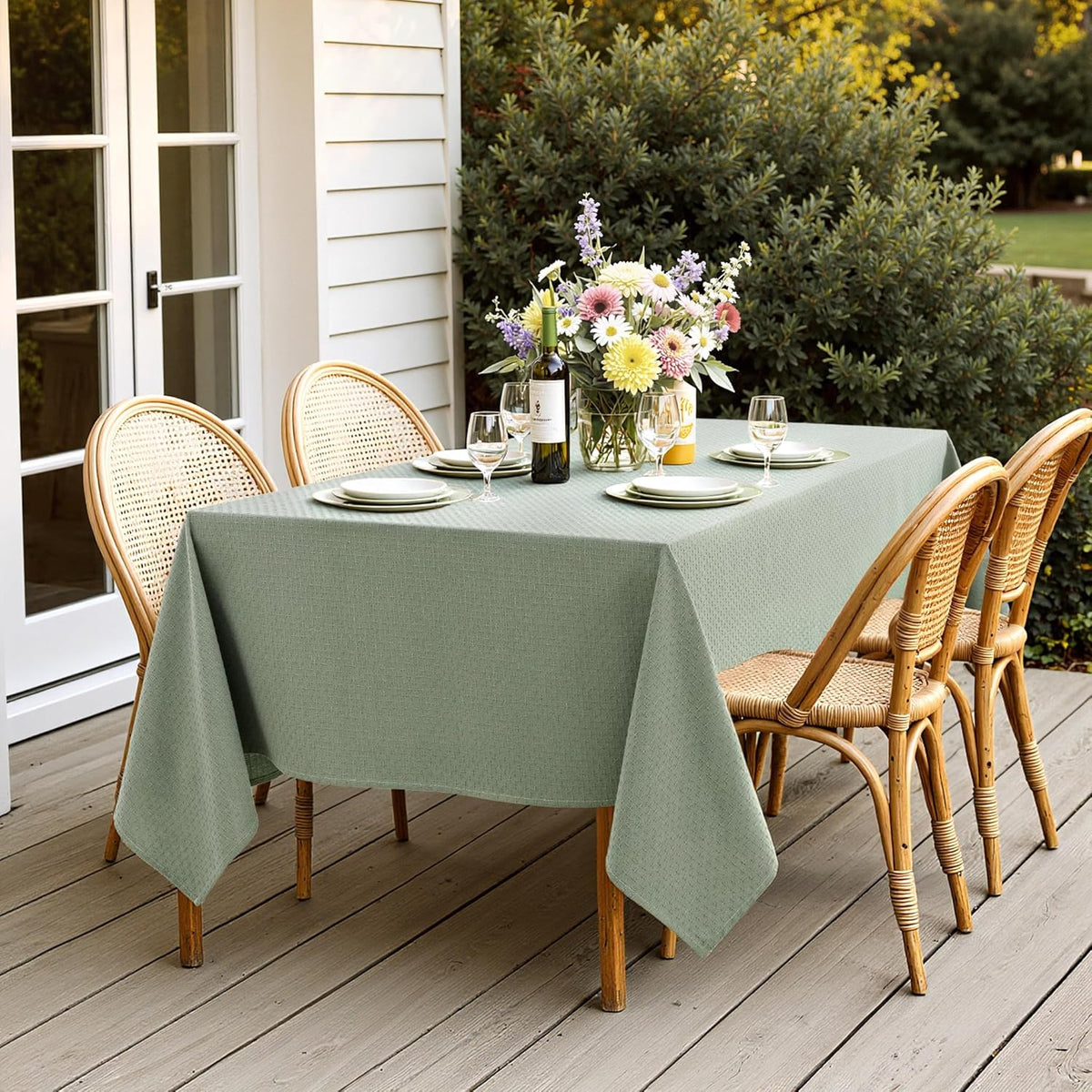 MIULEE Sage Green Linen Cottton Table Cloth Rectangle Tablecloth Waterproof Spillproof Cross-Star