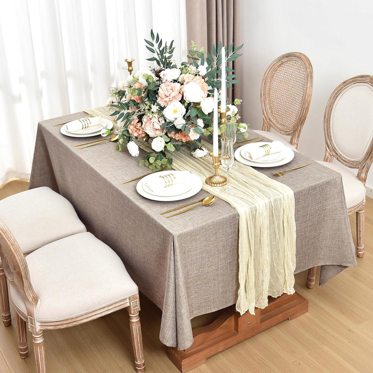Fitable Faux Linen Tablecloths for Rectangle Tables: Water & Stain Resistant Farmhouse Table Cloth
