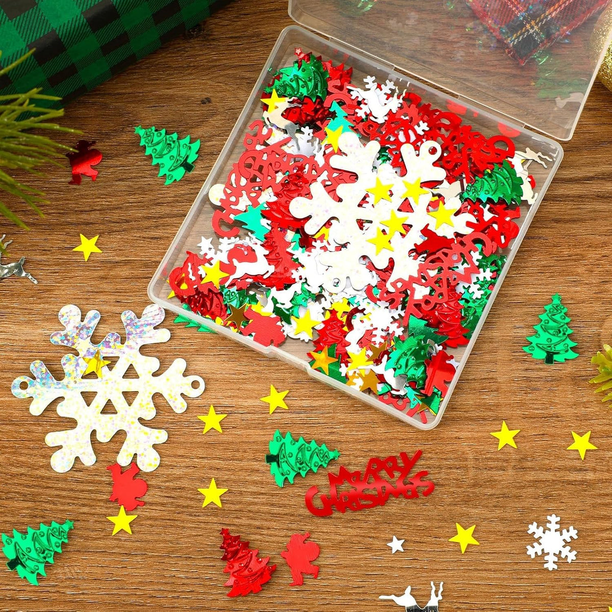 MARFOREVER Christmas Glitter Confetti, Merry Christmas Table Decorations Metallic Foil Confetti