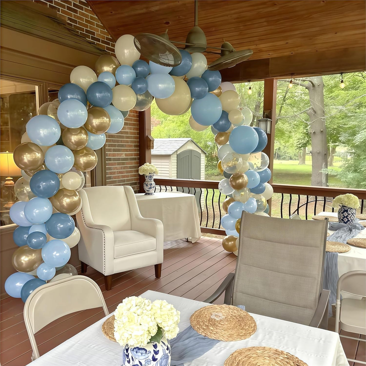 Dusty Blue Balloon Set, 60Pcs 12 Inch Slate Muted Baby Blue Fog Pastel Light Blue White Sand