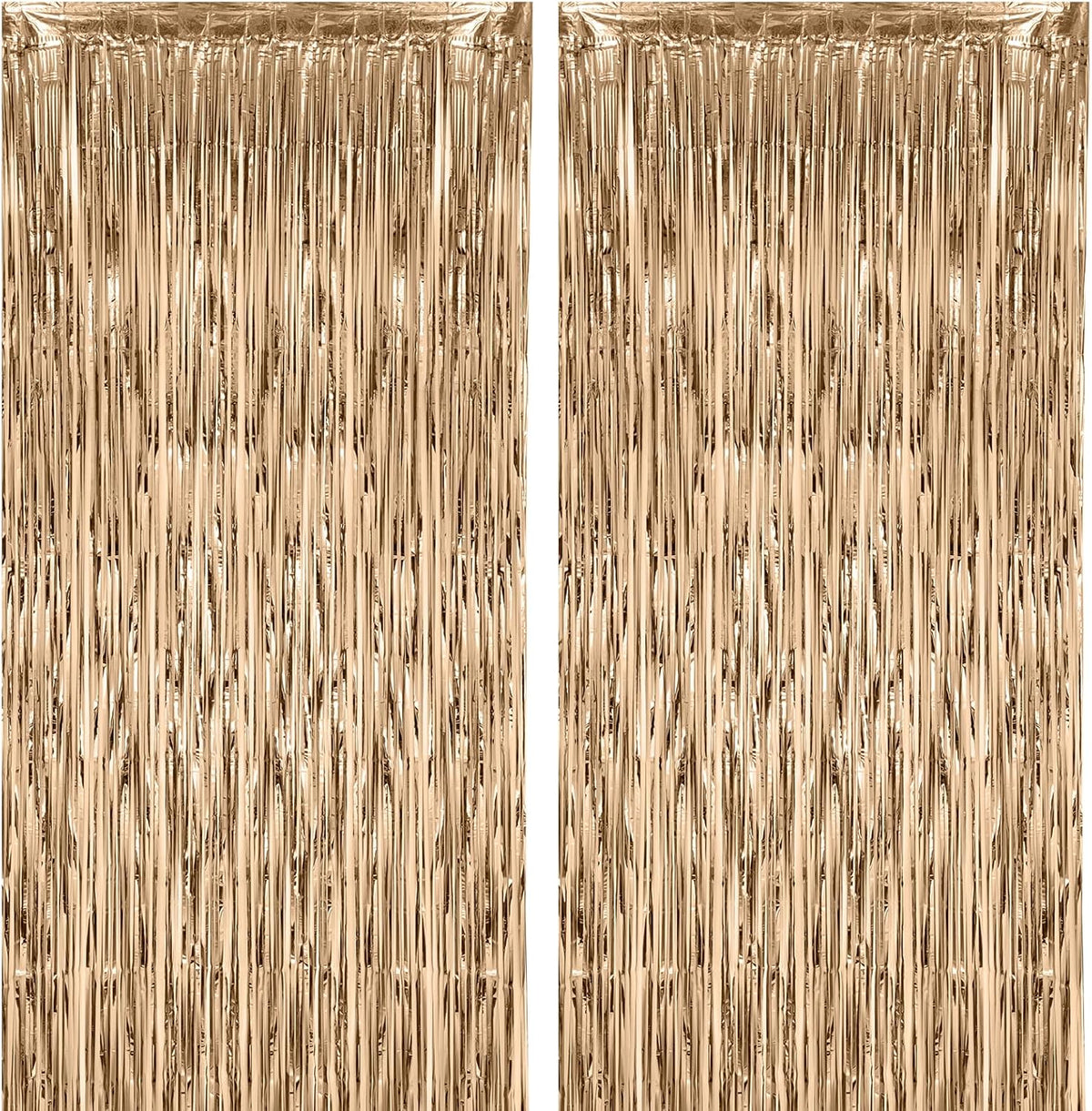 2 Pack Champagne Foil Fringe Backdrop Curtains, Tinsel Streamers Birthday Party Decorations, Fringe