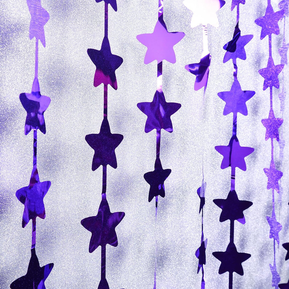 LOLStar 2Pack Purple Glitter Stars Birthday Decorations 3.3X6.6ft Each Lilac Purple Star Backdrop