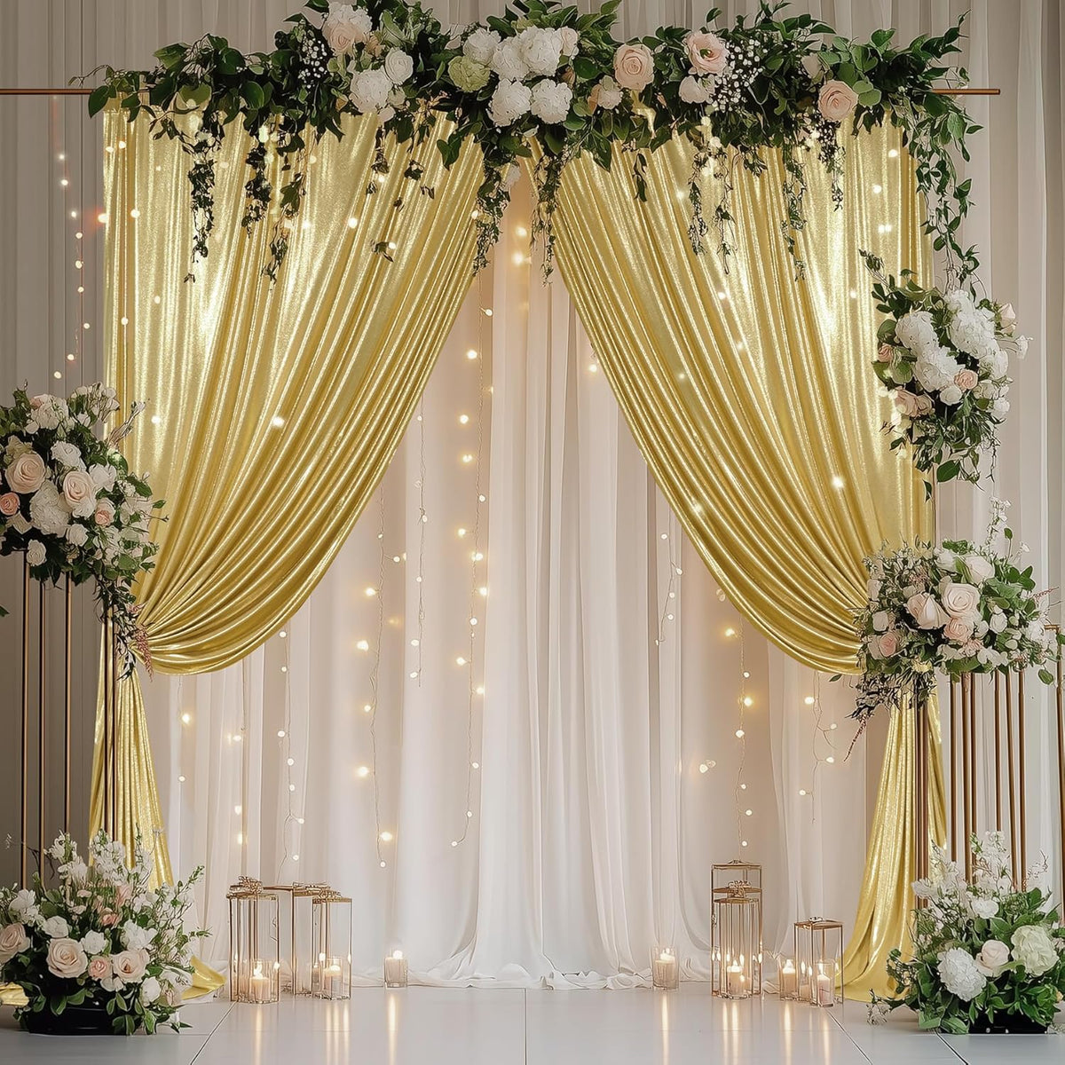 Outpain Thick 40 ft x 10 ft Gold Sequin Backdrop Curtain for Parties, Wrinkle Free Glitter Photo