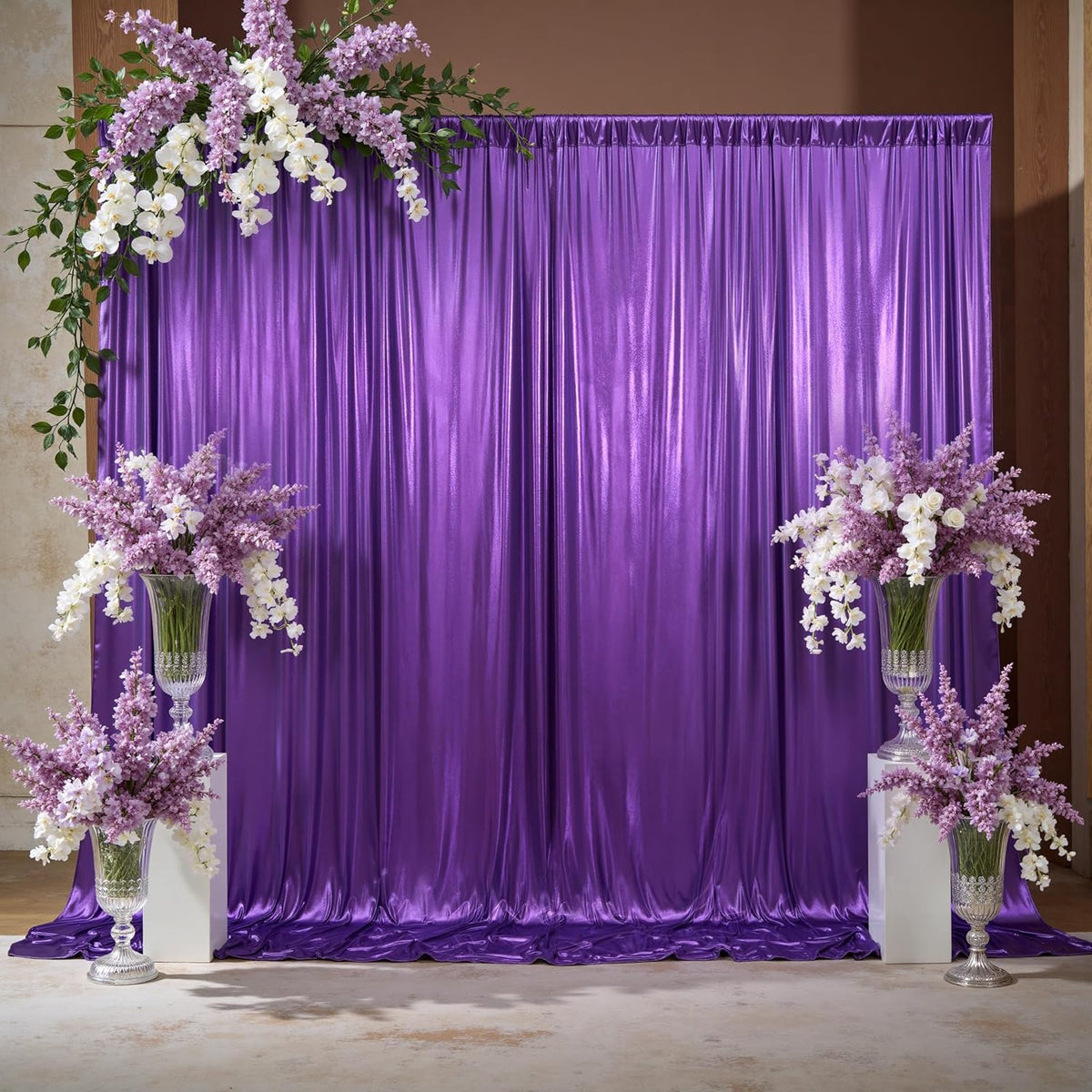 10x10ft Thick Purple Glitter Backdrop Curtain Panels for Parties, Wrinkle Free Sequin Sparking