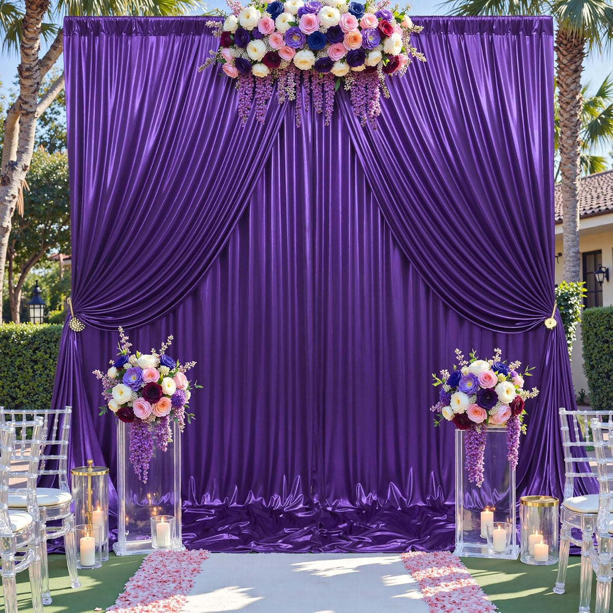 20ftx10ft Purple Sequin Backdrop Curtain Panels for Parties, 4 Panels Wrinkle Free Glitter Photo