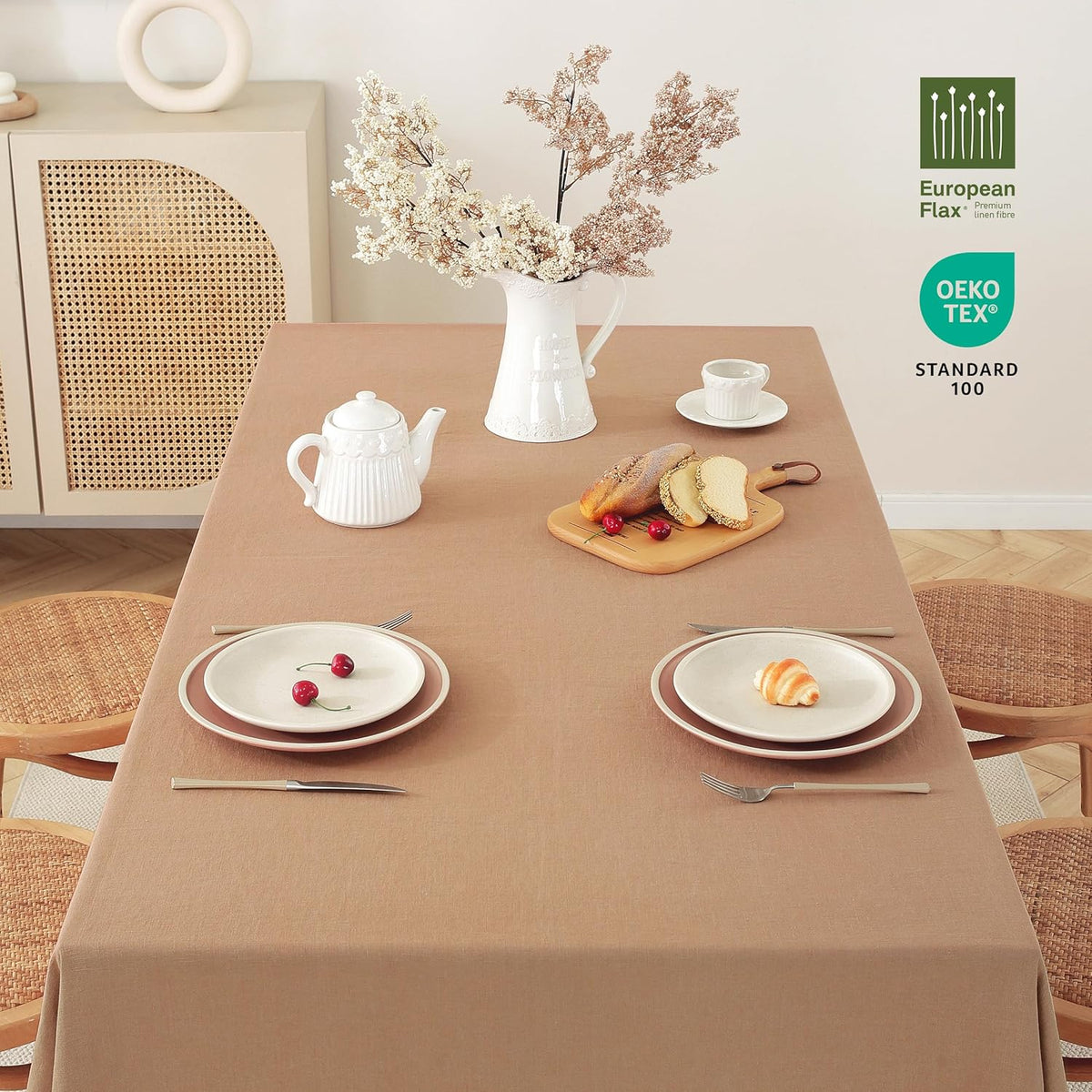 100% Pure French Linen Tablecloths 55x55inch Durable Stonewashed Square Table Clothes for Dining