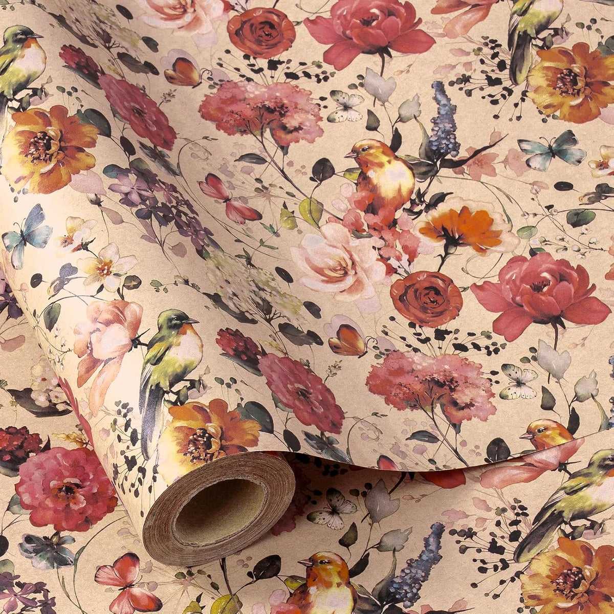 RUSPEPA Blooming Flower Wrapping Paper with Bird and Butterfly Design, 17 in x 32.8 ft Each Roll