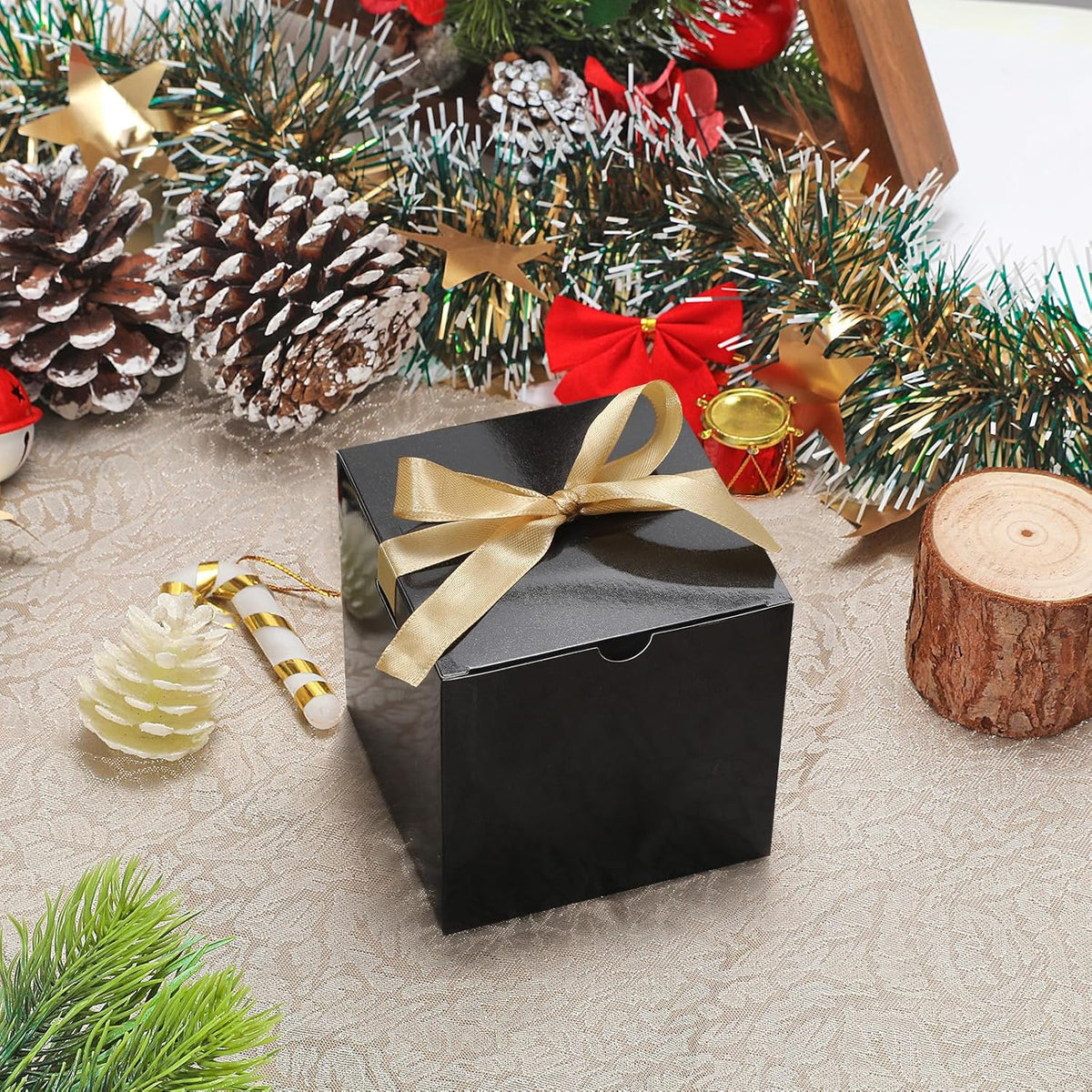 DOYIDE 60 Pcs Small Gift Boxes, 3x3x3 inches Kraft Paper Gift Box with Ribbons, Black Candy Boxes