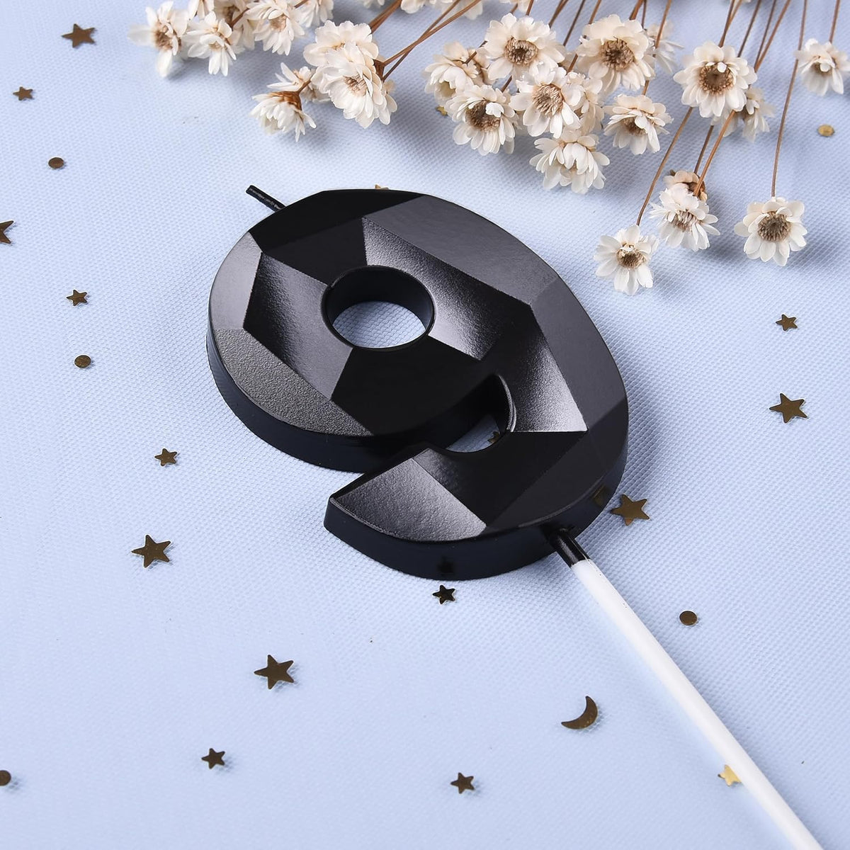 PHD CAKE 2.76 Inch Crystal Black 9 Number Birthday Candles, Black Number Candles, Cake Number