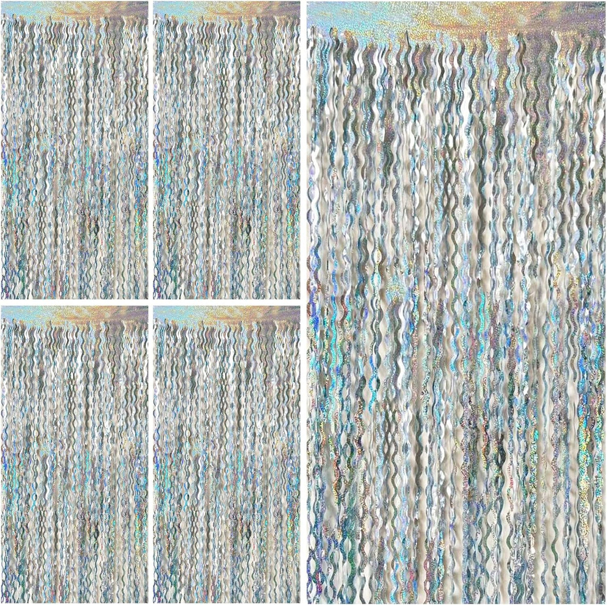 Tinsel Foil Fringe Curtains Wavy Backdrop for Parties Sparkle Metallic Wavy Foil Fringe Backdrop
