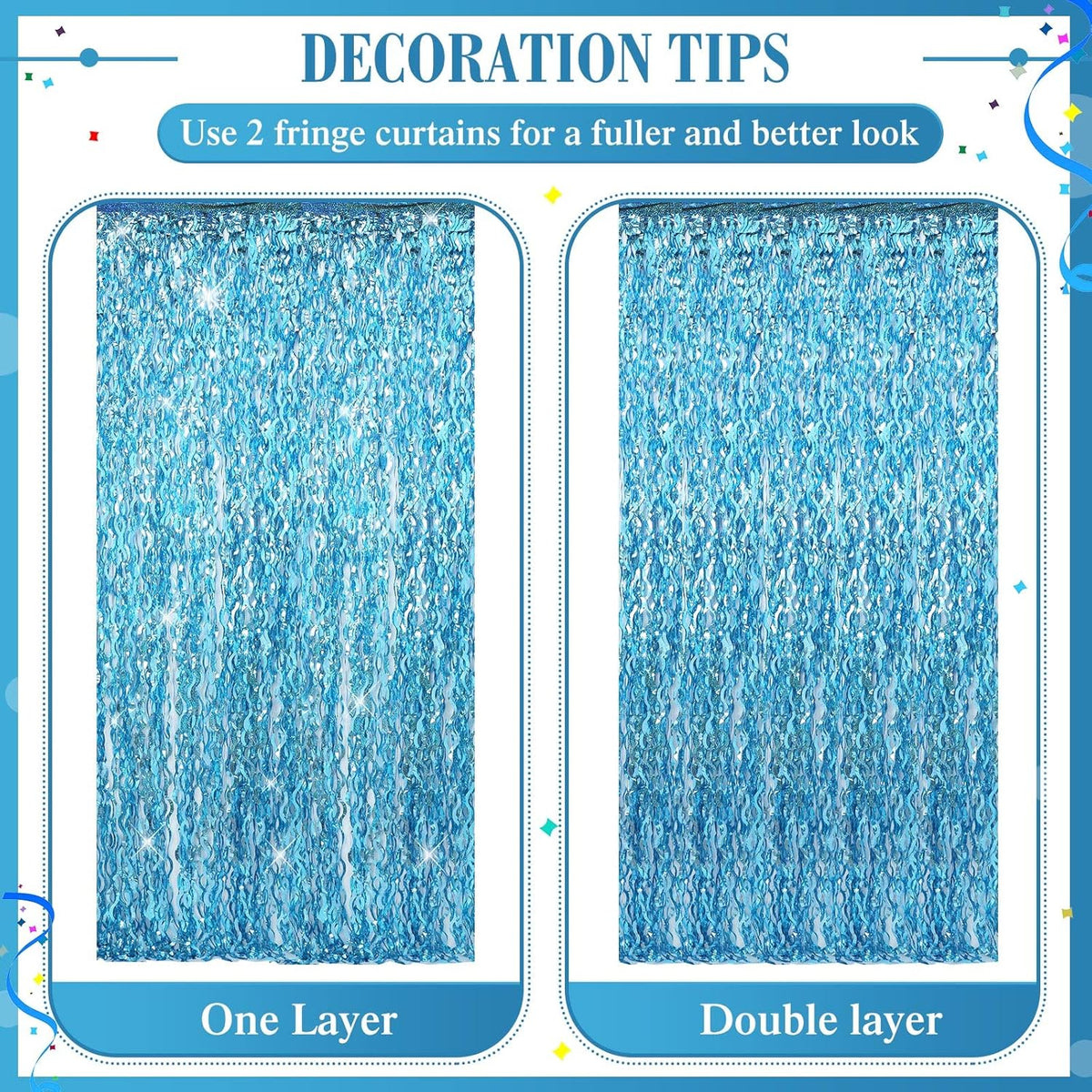 10 Pieces 3.3 x 6.6 Ft Foil Fringe Backdrop Party Wavy Tinsel Fringe Curtain Streamer for Happy New