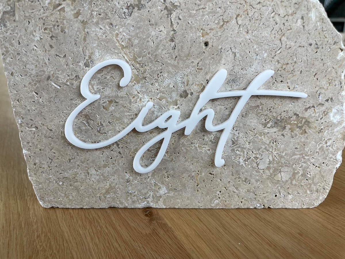 Cursive Wedding Table Number SET, DIY thin modern Black or White acrylic cutouts with silicone glue