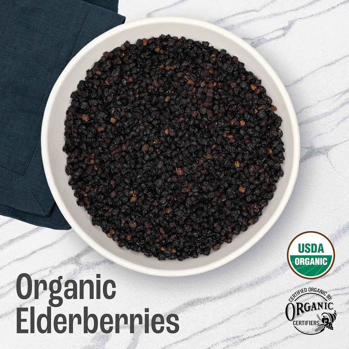 J Mac Botanicals Certified USDA - 100% Organic Dried Elderberries - 1lb Bulk - Non-Irradiated