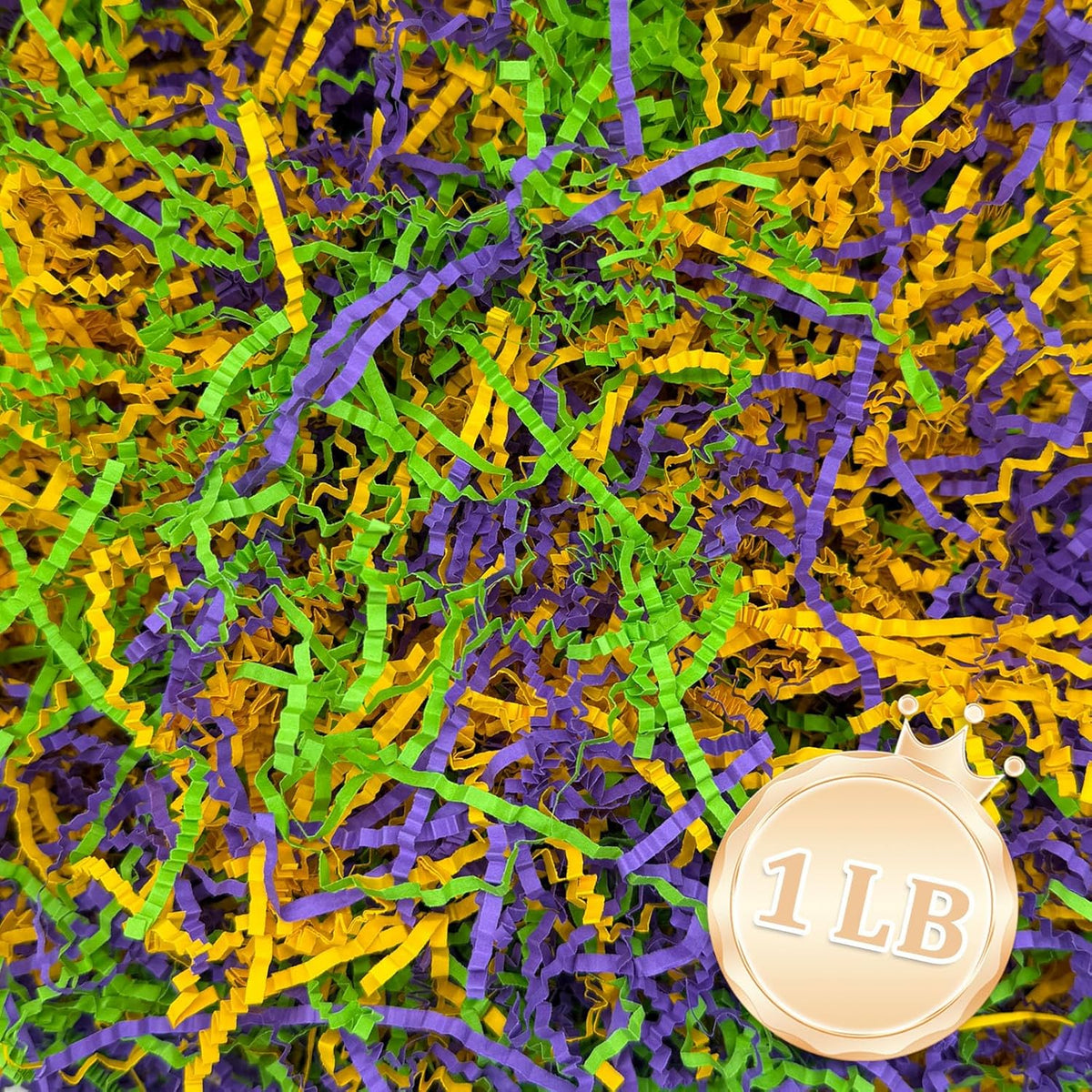 Zankubom 1 LB Mardi Gras Crinkle Cut Paper Shred Filler Great for Gift Wrapping, Basket Fillers
