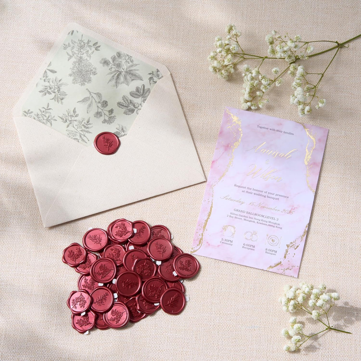 Wax Seal Stickers (60 Pcs, 3 Designs in 1 Pack) Premium Envelope Seal Stickers for Wedding