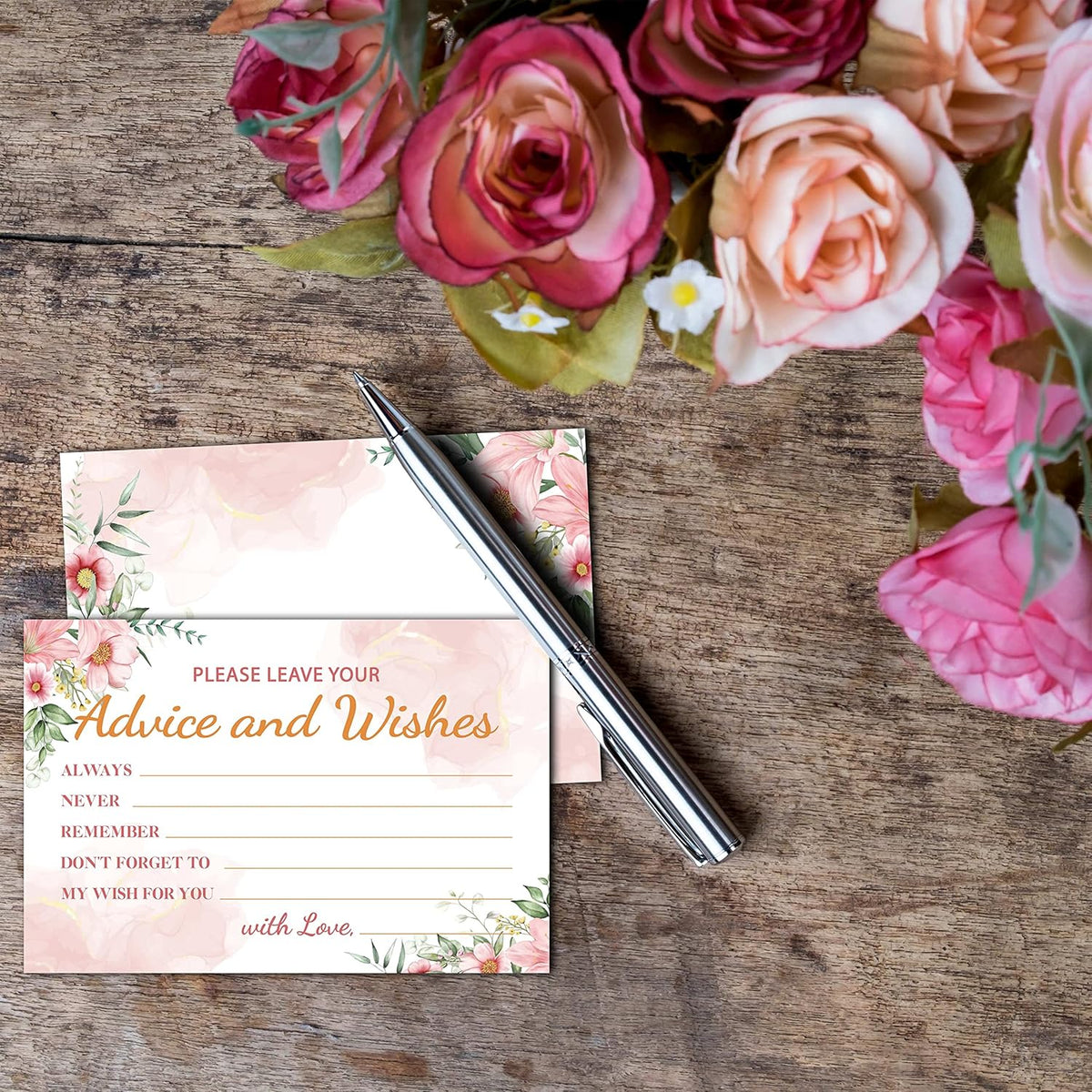 Boho Floral Greenery Advice and Wishes Cards, 25 Pcs Blush Pink Double Sided Advice Cards for The