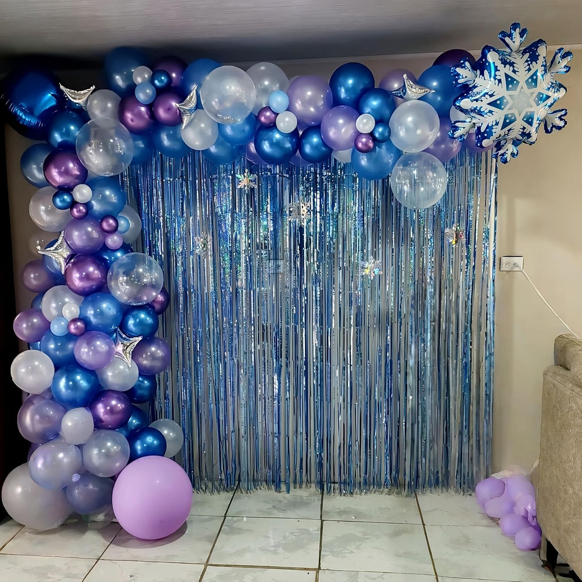 Snowflake Balloons, Pastel Blue Metallic Purple Silver Balloon with Snowflake Latex Balloons
