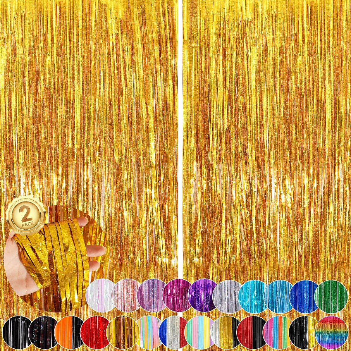 2Pack 3.3 x 8.3 Ft Gold Party Streamers, Tinsel Streamers Birthday Party Decorations, Fringe