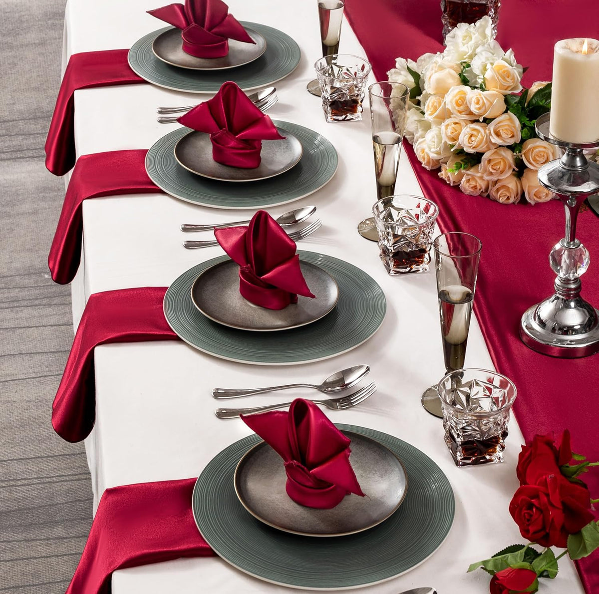 36 Pack Square Satin Dinner Napkins, 16x16 Inches Silky Soft Smooth Table Cloth Napkins for