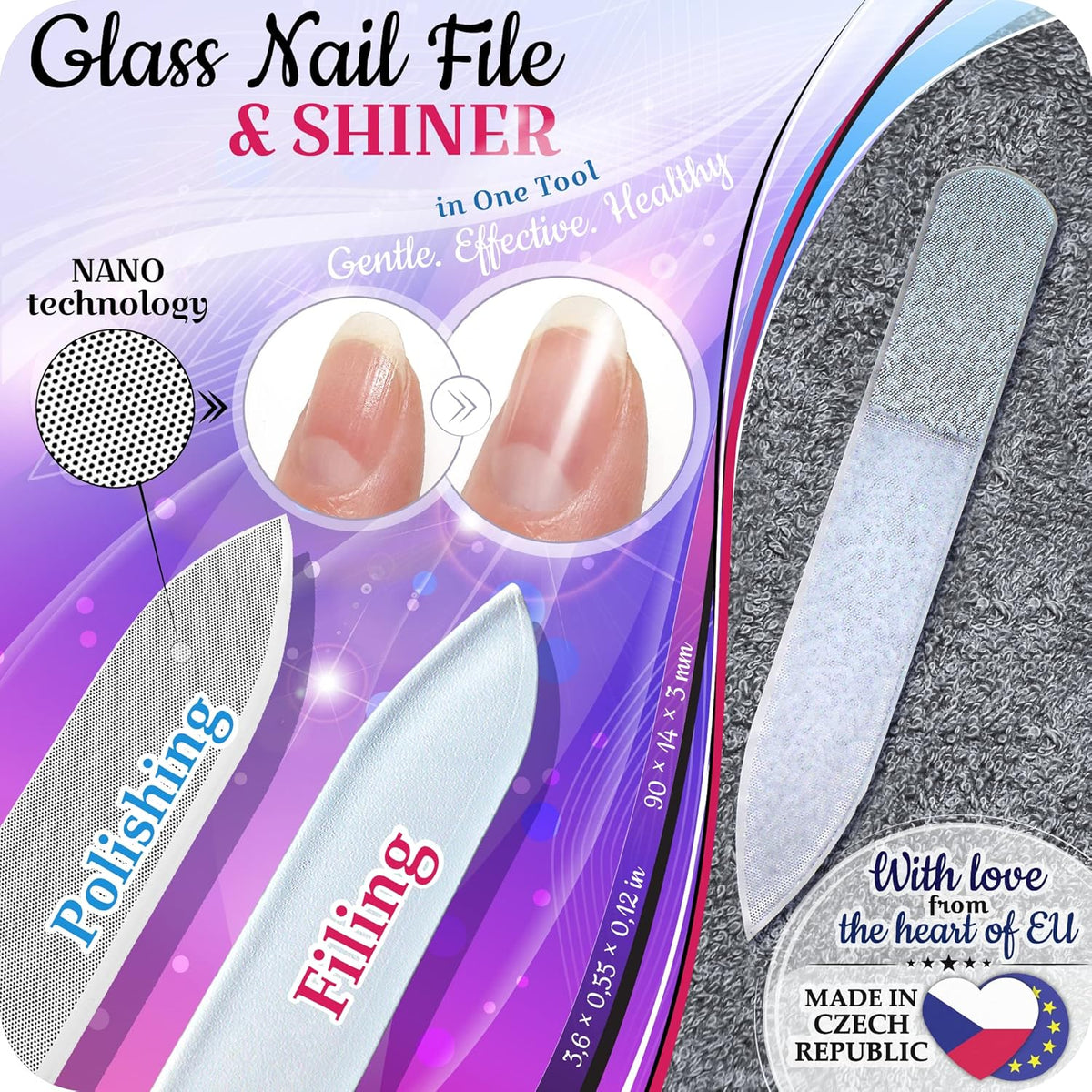 GLADZY Czech Glass Nail File Set - Multifunctional Nail Shiner Buffer, Callus Remover Foot Rasp