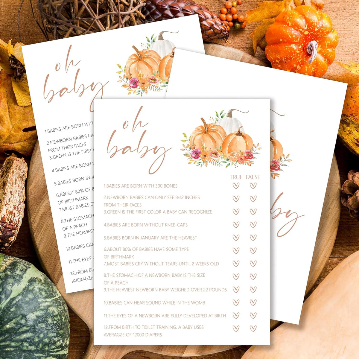 Baby Shower Games, Thanksgiving Oh Baby True or False Game Cards + 1 Answer Card, 25 Sets Baby