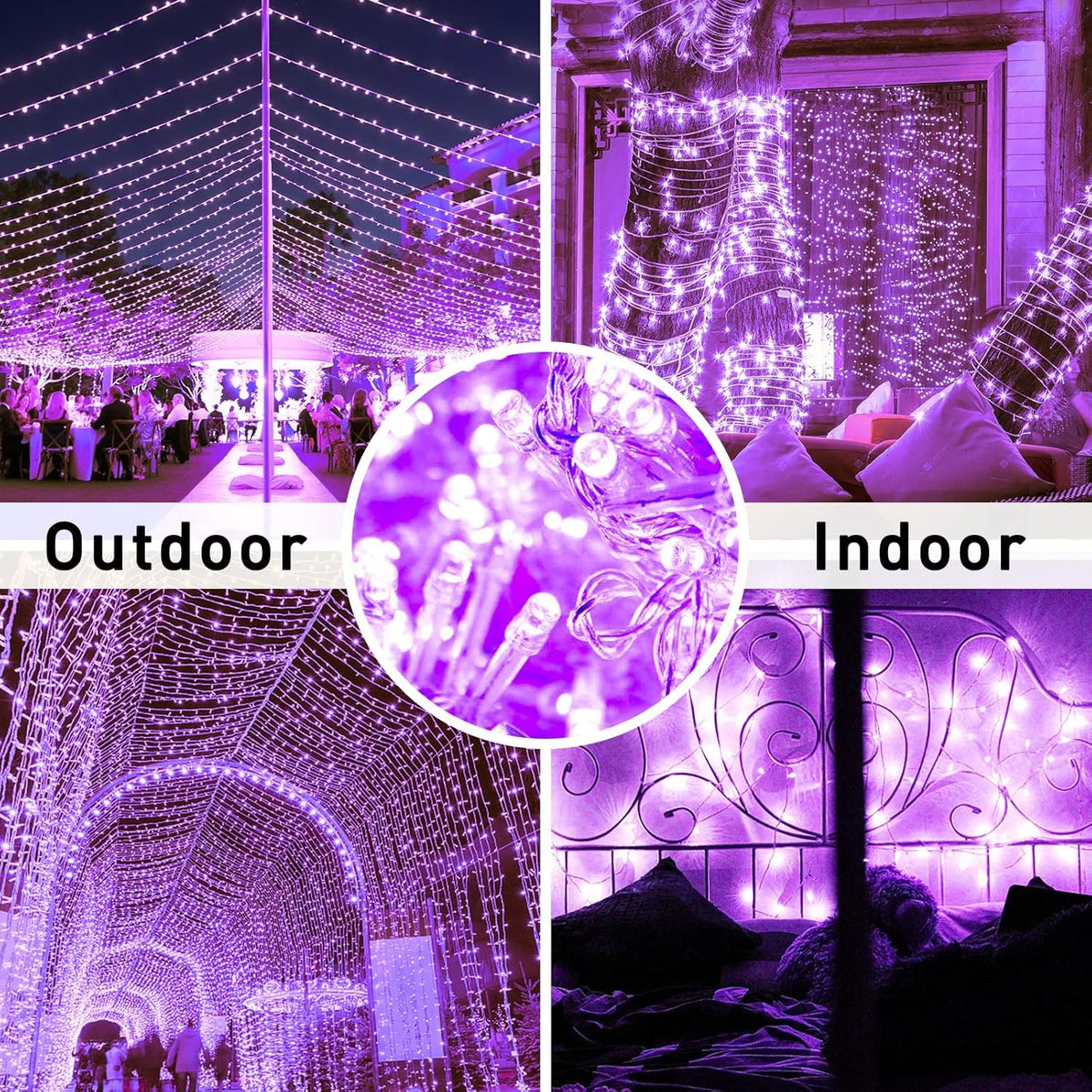 JMEXSUSS 91.5ft 250 LED Purple String Lights Indoor, Connectable 8 Modes Purple Christmas Lights