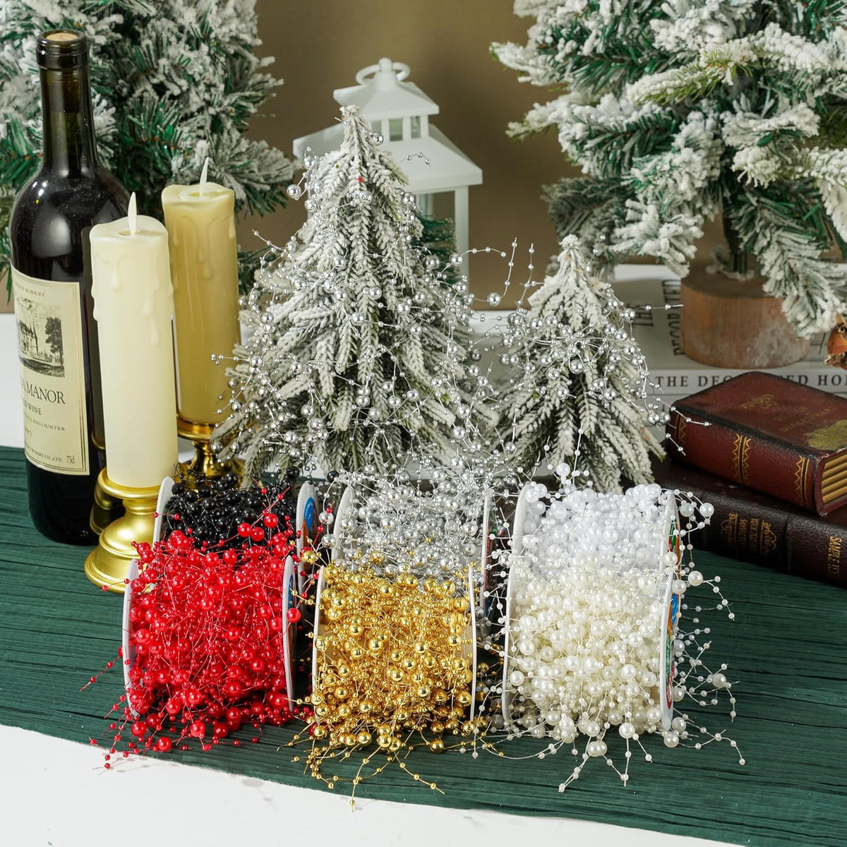13Feet Pearl String Spool Roll for Floating Candles Faux Pearls Strands Garland for Vase Filler