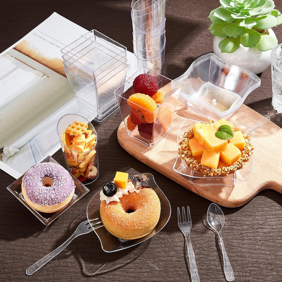 Tessco for you 160 Pcs Mini Appetizer Plates Dessert Cups Spoons Forks Set Dessert Containers