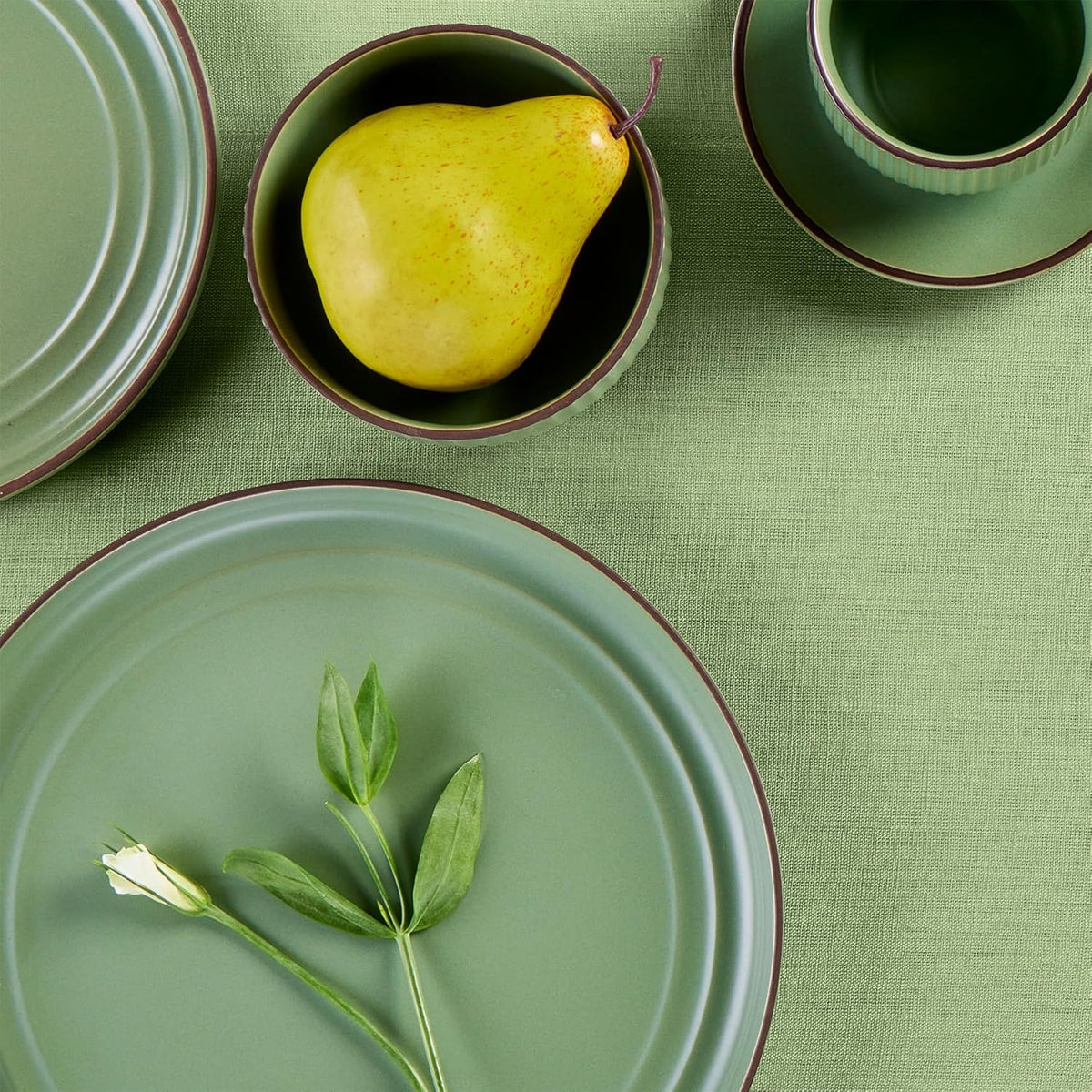 Solino Home Linen Tablecloth 52 x 52 Inch - 100% Pure Linen Laurel Green Square Tablecloth - Fete