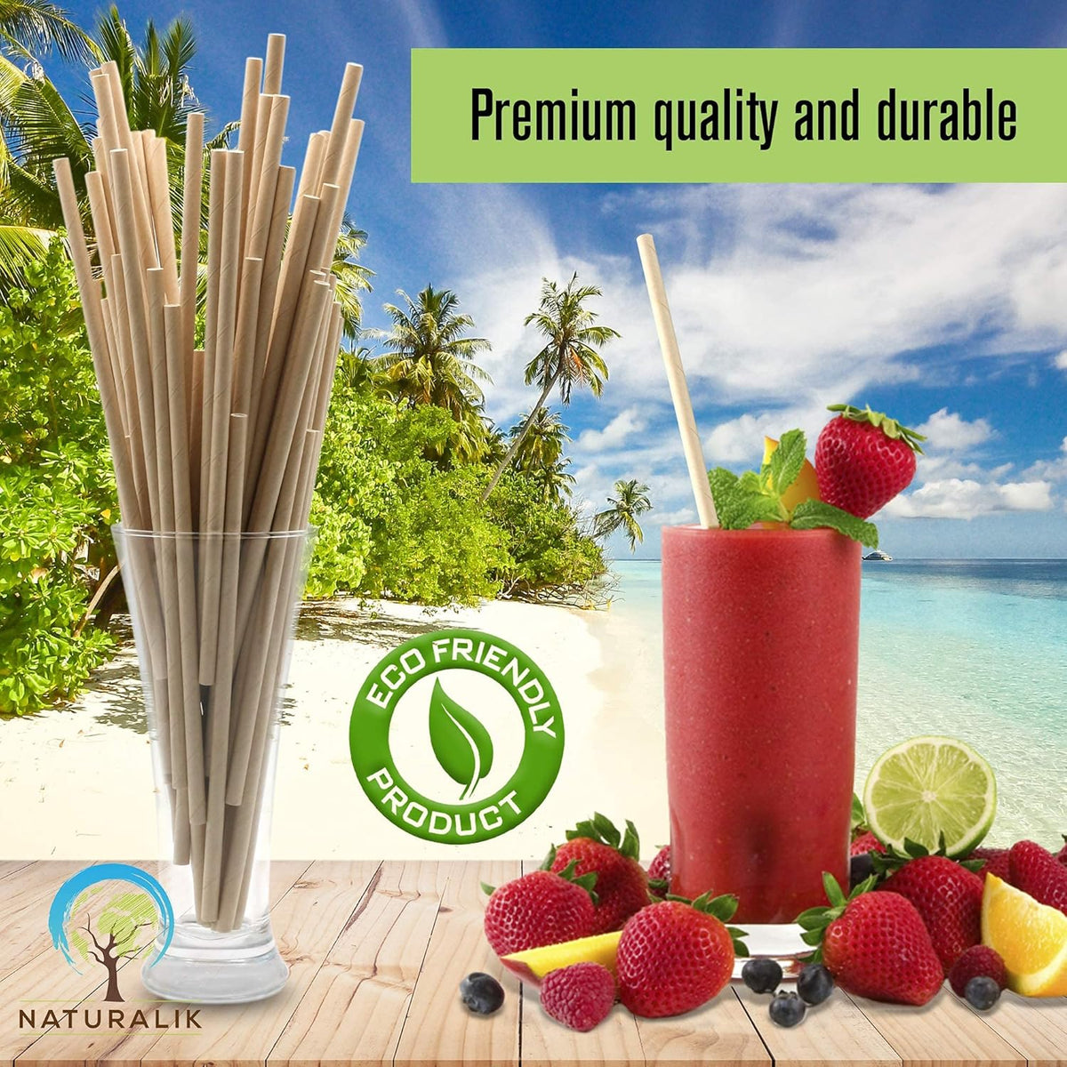 1000-Pack Sturdy Biodegradable Paper Straws Heavy-Duty, Dye-Free, Eco-Friendly Sturdy Paper Straws