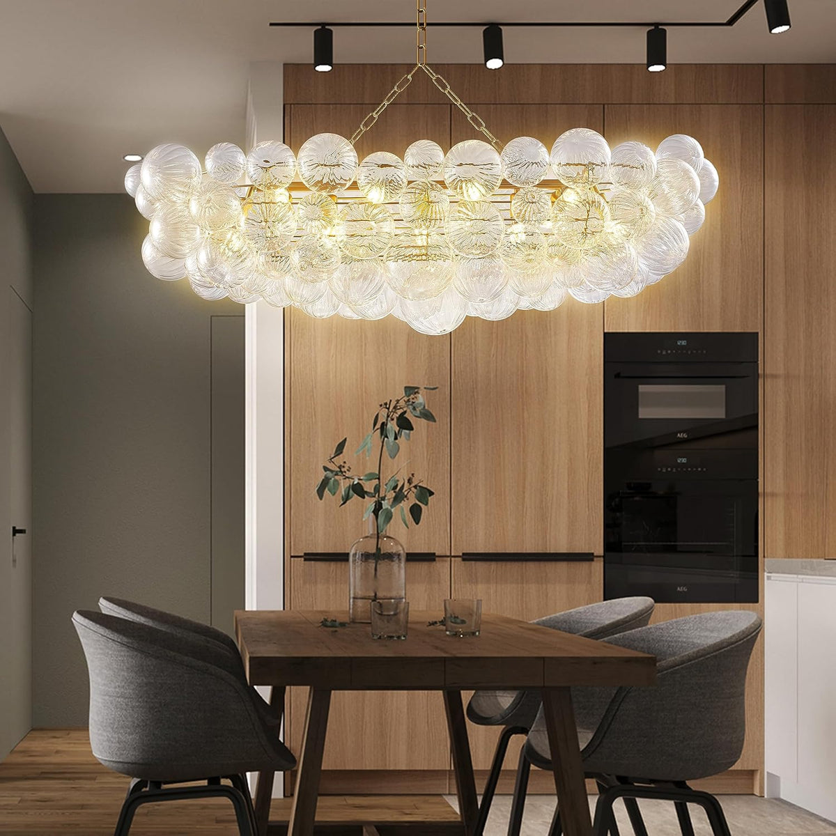 Nordic Bubble Ball Swirled Glass Chandelier, 36" Long Rectangular Chandeliers Island Light Fixture