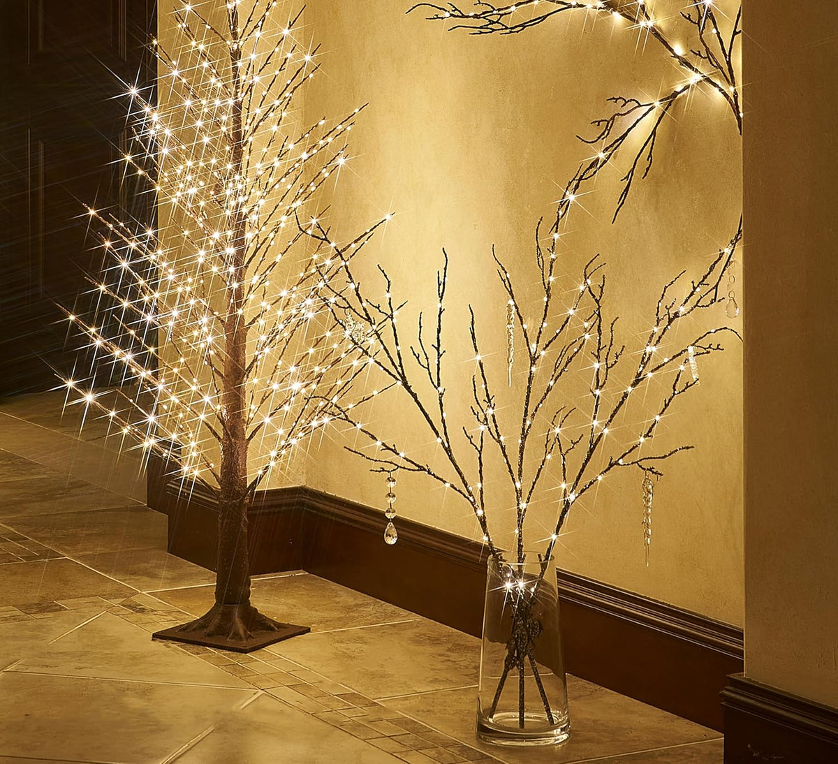 Fudios Lighted Willow Branches Christmas Glitter Battery Operated 32IN 120 LED Fairy Lights, Brown